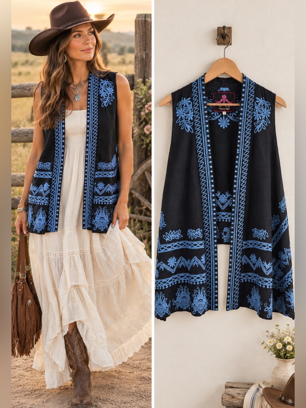 NWOT Johnny Was Embroidered Linen Vest
